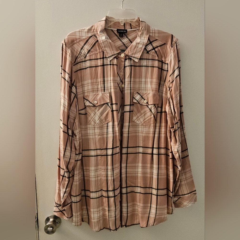 Torrid Pink and Black Plaid Shirt